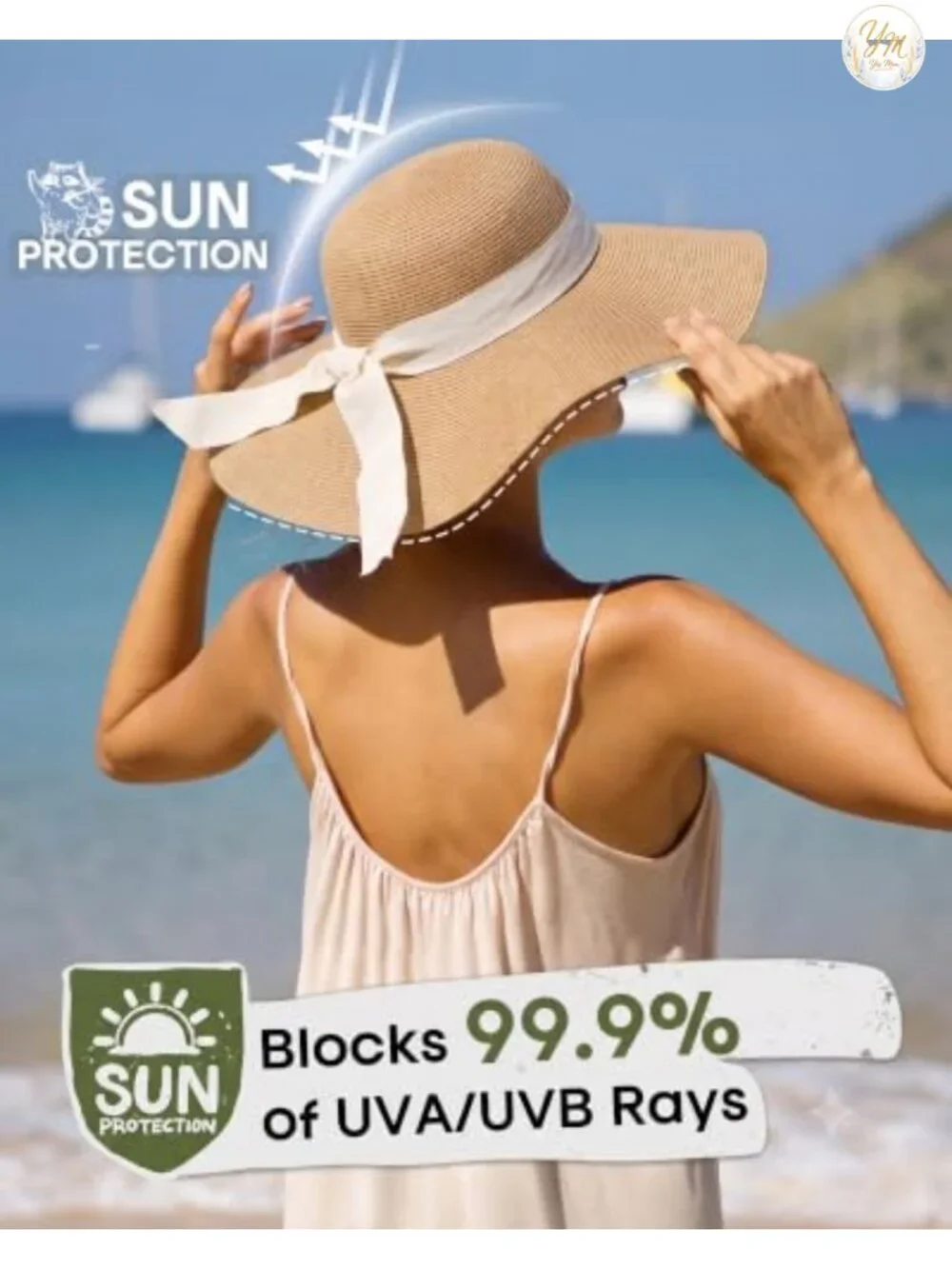 Womens Wide Brim Floppy Paper Straw Sun Hat with Adjustable Chin Strap,